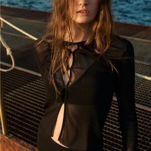 NWT Zara Black TULLE TOGGLE Shirt M